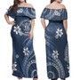 Niue Combo Off Shoulder Long Dress And Shirt White Hibiscus Blue Pattern