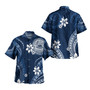 American Samoa Combo Off Shoulder Long Dress And Shirt White Hibicus Blue Pattern