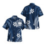 Samoa Combo Off Shoulder Long Dress And Shirt White Hibicus Blue Pattern