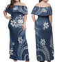 Samoa Combo Off Shoulder Long Dress And Shirt White Hibicus Blue Pattern