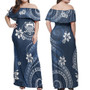 Tuvalu Combo Off Shoulder Long Dress And Shirt White Hibicus Blue Pattern