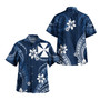 Wallis And Futuna Combo Off Shoulder Long Dress And Shirt White Hibicus Blue Pattern