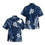 Papua New Guinea Combo Off Shoulder Long Dress And Shirt White Hibicus Blue Pattern