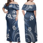 Guam Combo Off Shoulder Long Dress And Shirt White Hibicus Blue Pattern