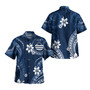Kiribati Combo Off Shoulder Long Dress And Shirt White Hibicus Blue Pattern