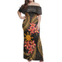 Philippines Filipinos Woman Off Shoulder Long Dress Polynesian Gold Plumeria1