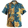 Polynesian Tribal Patterns Hibiscus Flowers Golden Color Short Sleeve Dress And Shirt