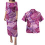 Hawaii Combo Puletasi And Shirt Purple Hibiscus With Polynesian Pattern