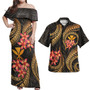 Hawaii Polynesian Pattern Combo Dress And Shirt Gold Plumeria