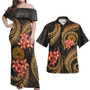 American Samoa Polynesian Pattern Combo Dress And Shirt Gold Plumeria