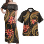 Cook Islands Polynesian Pattern Combo Dress And Shirt Gold Plumeria