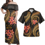 Fiji Coat Of Arm Polynesian Pattern Combo Dress And Shirt Gold Plumeria