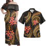 Northern Mariana Islands Polynesian Pattern Combo Dress And Shirt Gold Plumeria