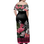 Polynesian Combo Off Shoulder Long Dress And Shirt Pattern Tropical Black And Pink