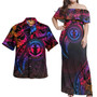 Northern Mariana Islands Combo Off Shoulder Long Dress And Shirt Rainbow Style