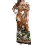 Hawaii Off Shoulder Long Dress Polynesia Floral And Tribal Islands