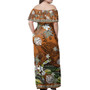 Hawaii Combo Off Shoulder Long Dress And Shirt Polynesia Floral And Tribal Islands