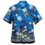 Hawaii Combo Short Sleeve Dress And Shirt Polynesia Floral And Tribal Islands Blue