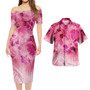 Hawaii Combo Short Sleeve Dress And Shirt Pink Hibiscus White Polynesian Pattern
