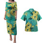 Hawaii Combo Puletasi And Shirt Golden Hibiscus Turquoise Color