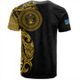 Solomon Islands T-Shirt Custom Polynesian Half Sleeve Gold Tattoo With Seal Black