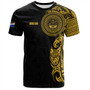 Marshall Islands T-Shirt Custom Polynesian Half Sleeve Gold Tattoo With Seal Black