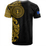 Northern Mariana Islands T-Shirt Custom Polynesian Half Sleeve Gold Tattoo With Seal Black