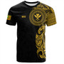 Hawaii Kanaka Maoli T-Shirt - Custom Polynesian Half Sleeve Gold Tattoo With Kahili Black