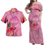 American Samoa Combo Off Shoulder Long Dress And Shirt Floral With Seal Pink