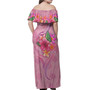 Tonga Combo Off Shoulder Long Dress And Shirt Floral With Seal Pink