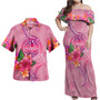 Tahiti Combo Off Shoulder Long Dress And Shirt Floral With Seal Pink
