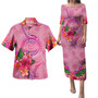 American Samoa Combo Puletasi And Shirt Floral With Seal Pink