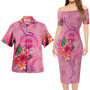 Northern Mariana Islands Combo Short Sleeve Dress And Shirt Floral With Seal Pink