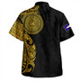 American Samoa Hawaiian Shirt Custom Polynesian Half Sleeve Gold Tattoo With Seal Black