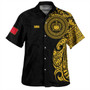 Samoa Hawaiian Shirt Custom Polynesian Half Sleeve Gold Tattoo With Seal Black