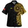 Papua New Guinea Hawaiian Shirt Custom Polynesian Half Sleeve Gold Tattoo With Seal Black