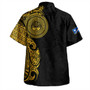 Marshall Islands Hawaiian Shirt Custom Polynesian Half Sleeve Gold Tattoo With Seal Black
