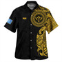Kosrae Hawaiian Shirt Custom Polynesian Half Sleeve Gold Tattoo With Seal Black