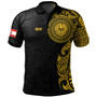 French Polynesia Polo Shirt Custom Polynesian Half Sleeve Gold Tattoo With Seal Black