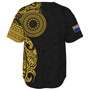 Cook Islands Baseball Shirt Custom Polynesian Half Sleeve Gold Tattoo With Seal Black