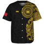 Samoa Baseball Shirt Custom Polynesian Half Sleeve Gold Tattoo With Seal Black