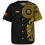 Papua New Guinea Baseball Shirt Custom Polynesian Half Sleeve Gold Tattoo With Seal Black