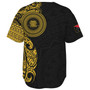 Papua New Guinea Baseball Shirt Custom Polynesian Half Sleeve Gold Tattoo With Seal Black