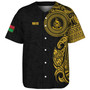 Vanuatu Baseball Shirt Custom Polynesian Half Sleeve Gold Tattoo With Seal Black