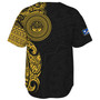Marshall Islands Baseball Shirt Custom Polynesian Half Sleeve Gold Tattoo With Seal Black