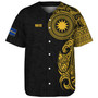 Nauru Baseball Shirt Custom Polynesian Half Sleeve Gold Tattoo With Seal Black