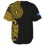 Northern Mariana Islands Baseball Shirt Custom Polynesian Half Sleeve Gold Tattoo With Seal Black