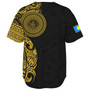 Palau Baseball Shirt Custom Polynesian Half Sleeve Gold Tattoo With Seal Black