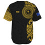 Chuuk State Baseball Shirt Custom Polynesian Half Sleeve Gold Tattoo With Seal Black