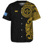 Kosrae Baseball Shirt Custom Polynesian Half Sleeve Gold Tattoo With Seal Black